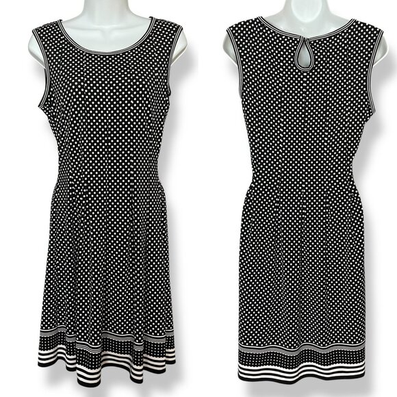 Max Studio Dress Polka Dot Black White Fit and Flare Sleeveless Sz Small A-Line - Picture 3 of 13